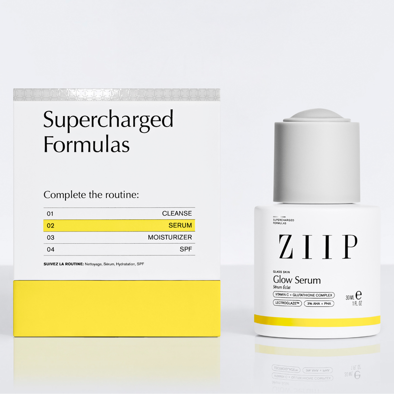 ZIIP Glow Vitamin C Serum shown with packaging box